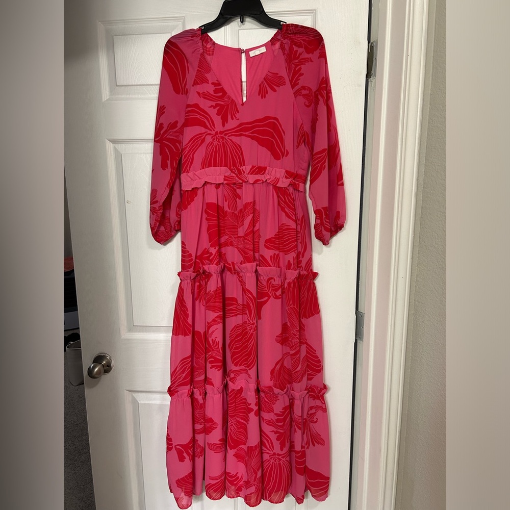 Pink and red full length dress